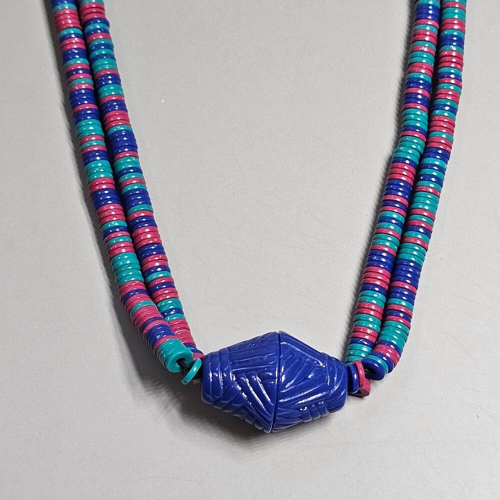 Avon Sirocco Tribal Double Strand Necklace Blue, Green, Red Beads 1988 Vintage